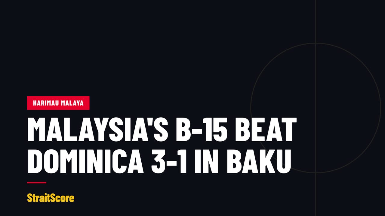 Headline graphic with the words Malaysia's B-15 beat Dominica 3-1 in Baku.