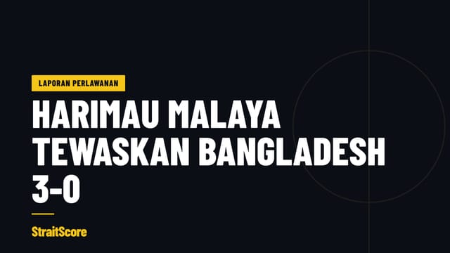 Grafik tajuk berita: Harimau Malaya tewaskan Bangladesh 3-0 dalam peringkat kumpulan Piala ASEAN FIFA.