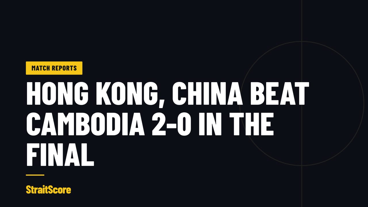 Headline graphic with the words Hong Kong, China beat Cambodia 2-0 in the final.