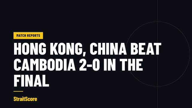 Headline graphic with the words Hong Kong, China beat Cambodia 2-0 in the final.