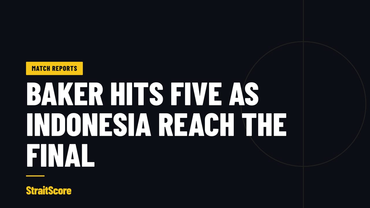 Headline graphic with the words Baker hits five as Indonesia reach the final.