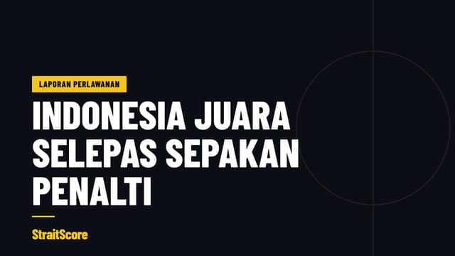 Grafik tajuk dengan perkataan Indonesia juara selepas sepakan penalti.