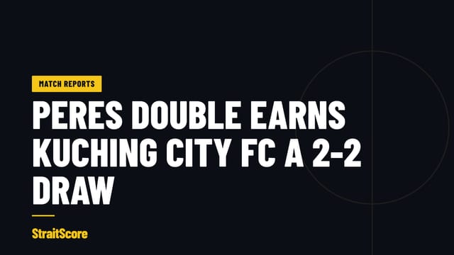 StraitScore headline card for the Kuching City FC and Tampines Rovers match report.