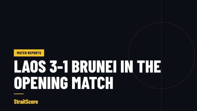 Headline graphic on a dark background: Laos beat Brunei 3-1 in the tournament's first match.
