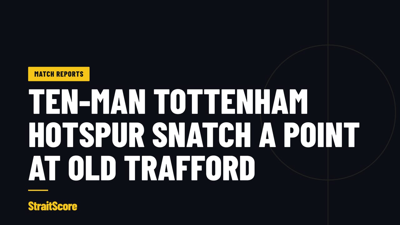 Headline graphic with the words: Ten-man Tottenham Hotspur snatch a point at Old Trafford.
