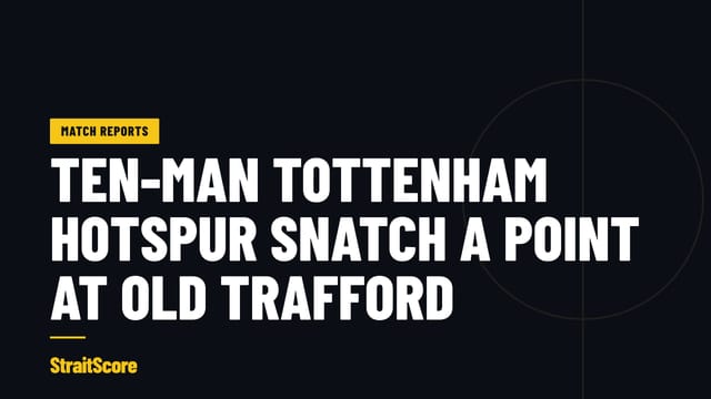 Headline graphic with the words: Ten-man Tottenham Hotspur snatch a point at Old Trafford.