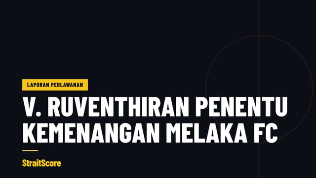 Grafik tajuk bertulis V. Ruventhiran penentu kemenangan Melaka FC.