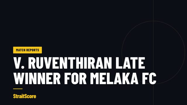 Headline graphic reading V. Ruventhiran late winner for Melaka FC.