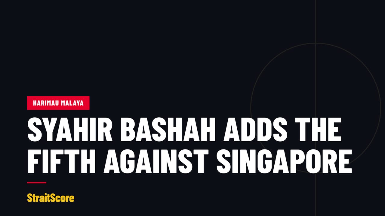 Headline graphic with the words Syahir Bashah adds the fifth against Singapore