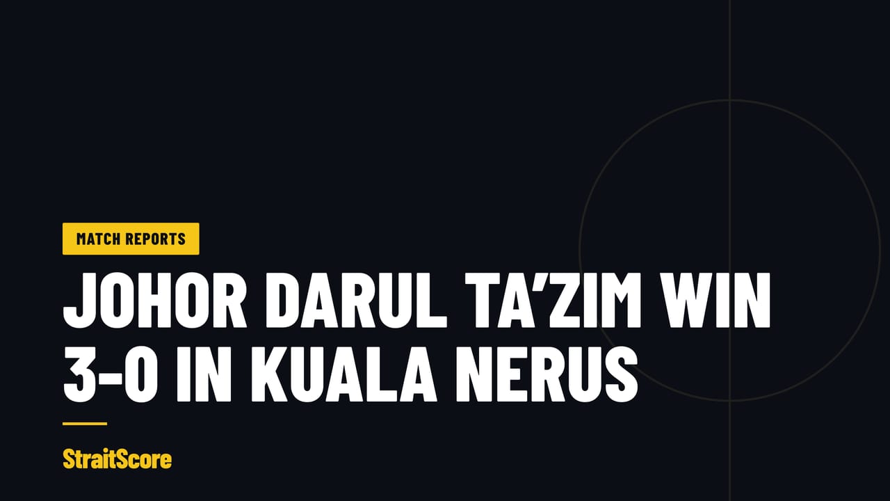 Headline graphic reading Johor Darul Ta’zim win 3-0 in Kuala Nerus.