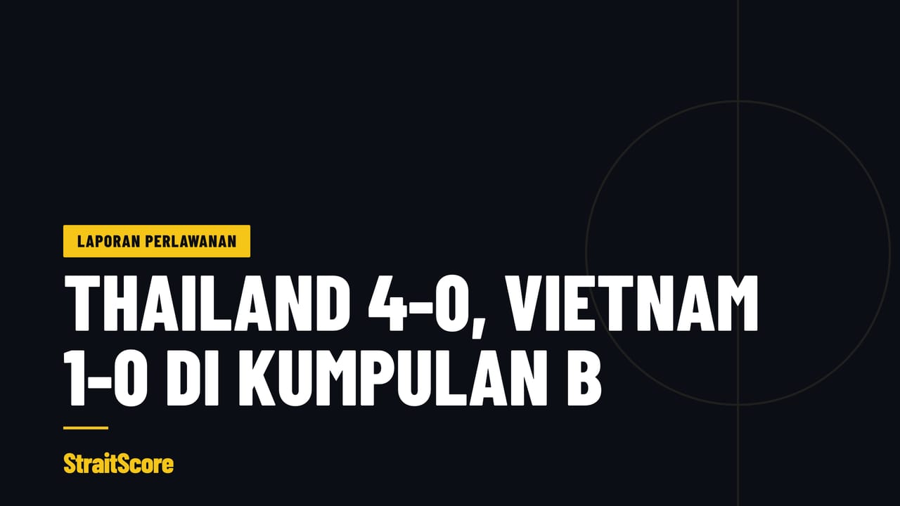 Grafik tajuk pada latar gelap: Thailand dan Vietnam menang dalam dua aksi pertama Kumpulan B di Bandung.