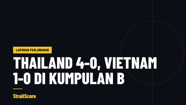Grafik tajuk pada latar gelap: Thailand dan Vietnam menang dalam dua aksi pertama Kumpulan B di Bandung.