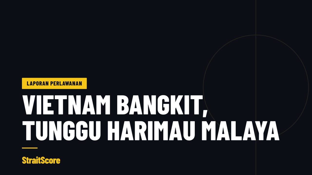 Grafik tajuk dengan perkataan Vietnam bangkit, tunggu Harimau Malaya.